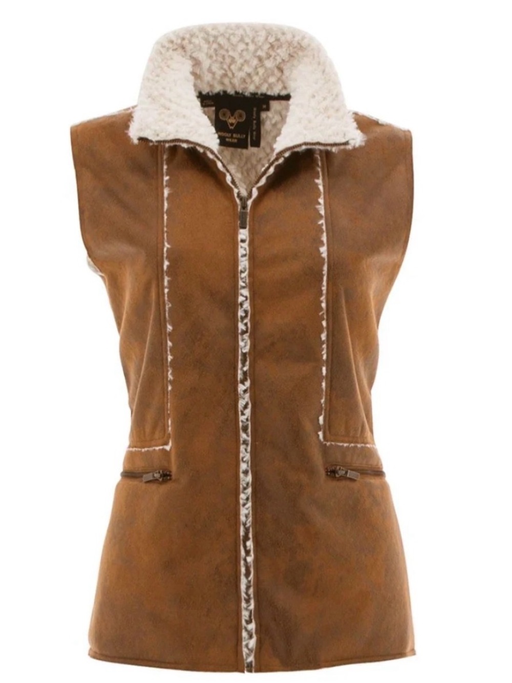 Wooly Bully Wear “Route 66” Sherpa Lined Faux Leather Vest in color Camel - Picture 10 of 12
